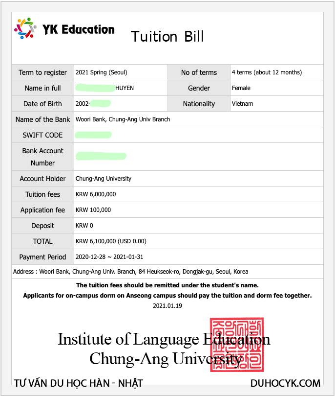 INVOICE trường Đại học Chung-Ang 4 du học YK EDUCATION 140203778 1088122901608686 3029656585091666846 n du học hàn YK EDUCATION