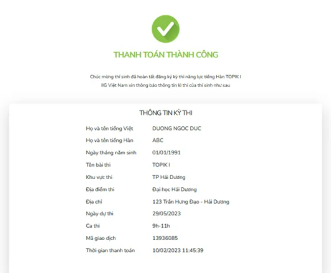 IIG báo đã thanh toán thành công IIG báo đã thanh toán thành công